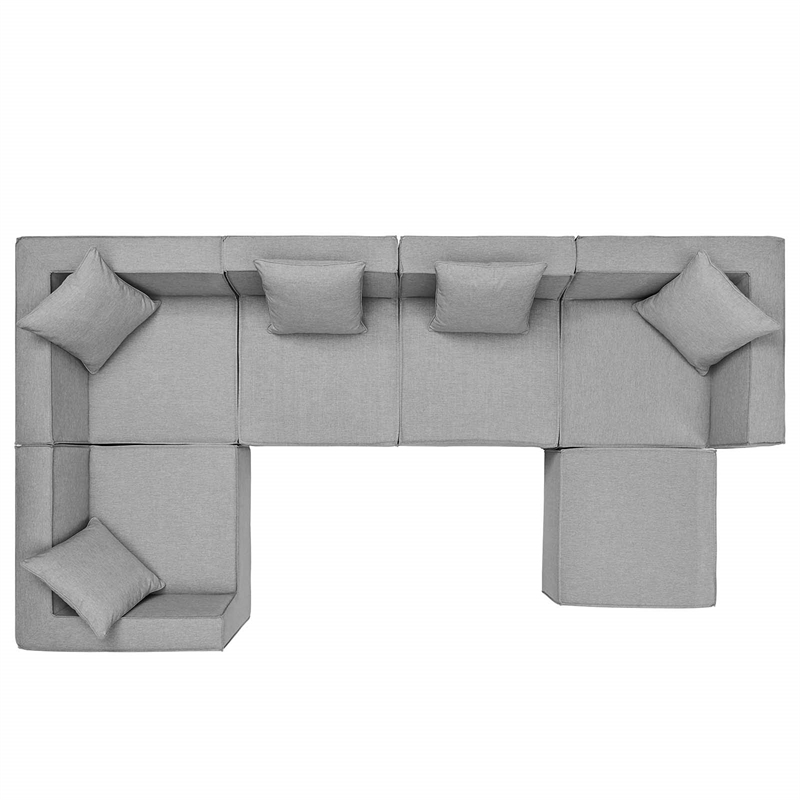 Pemberly Row 6-Piece Fabric Upholstered Outdoor Patio Sectional Sofa in Gray