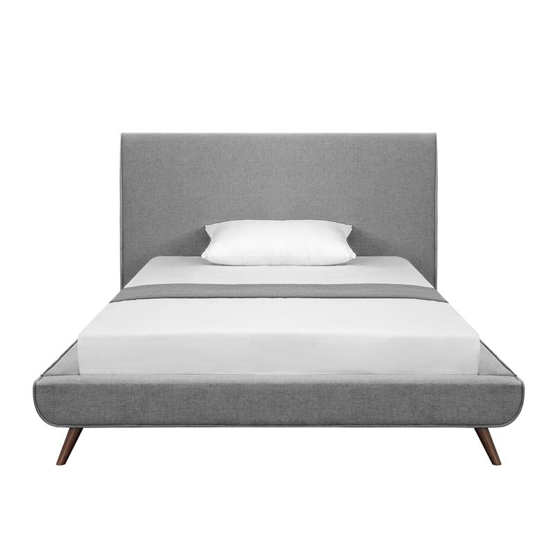 Pemberly Row Gray Linen Full Upholstered Walnut Tapered Legs Bed