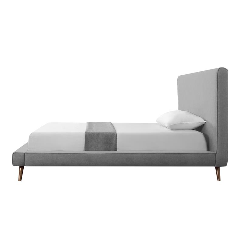 Pemberly Row Gray Linen Full Upholstered Walnut Tapered Legs Bed