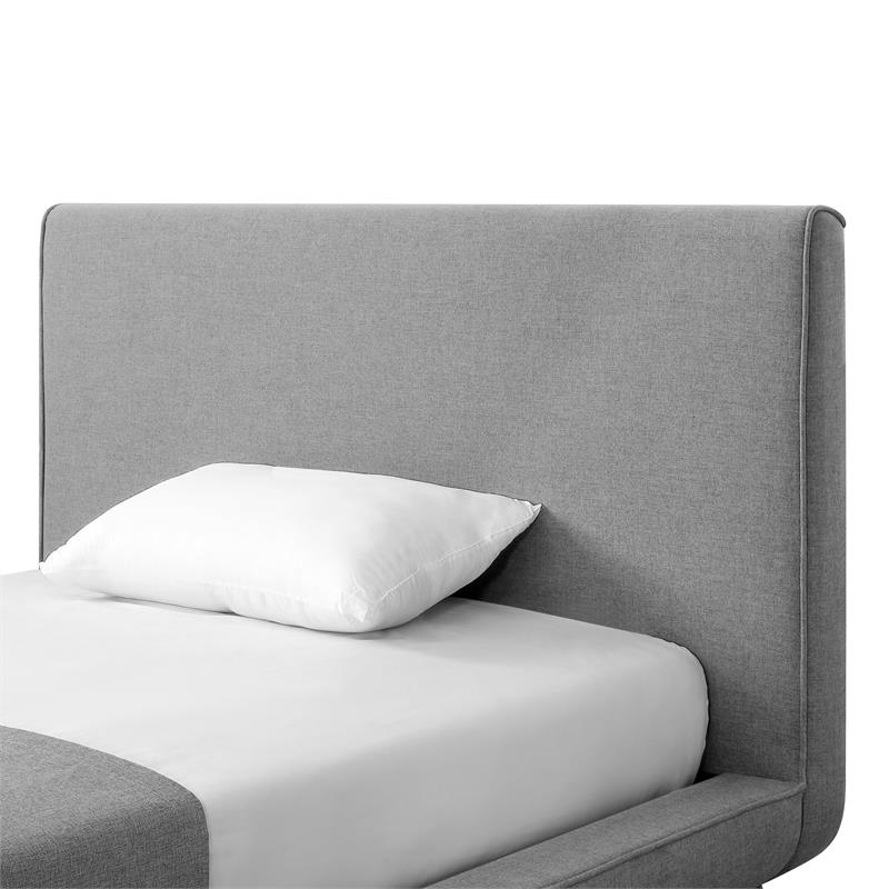 Pemberly Row Gray Linen Full Upholstered Walnut Tapered Legs Bed