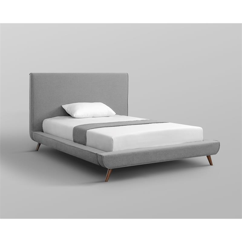 Pemberly Row Gray Linen Full Upholstered Walnut Tapered Legs Bed