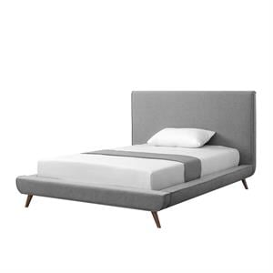 Pemberly Row Gray Linen Full Upholstered Walnut Tapered Legs Bed