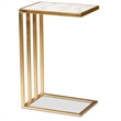 Pemberly Row Gold Finished Metal C Shaped End Table with Marble Tabletop