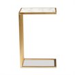 Pemberly Row Gold Finished Metal C Shaped End Table with Marble Tabletop
