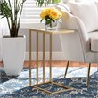 Pemberly Row Gold Finished Metal C Shaped End Table with Marble Tabletop