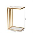 Pemberly Row Gold Finished Metal C Shaped End Table with Marble Tabletop
