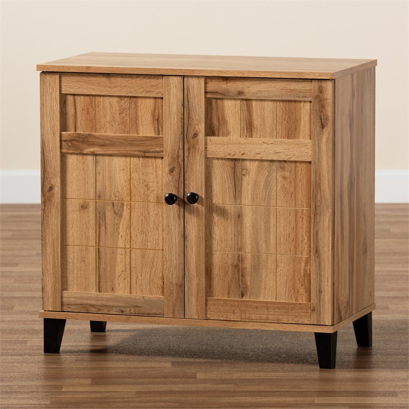 Pemberly Row Oak Brown Finished Wood 2-Door Shoe Storage Cabinet