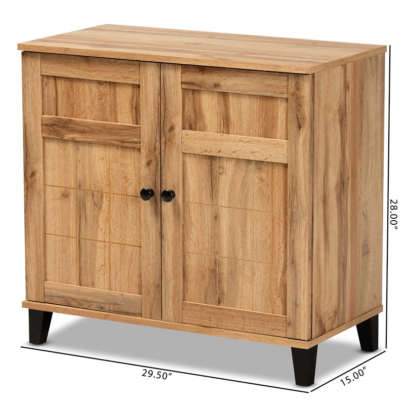 Pemberly Row Oak Brown Finished Wood 2-Door Shoe Storage Cabinet