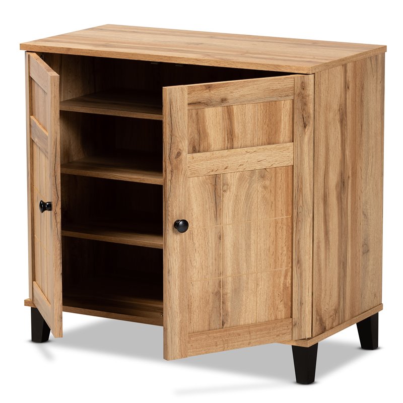 Pemberly Row Oak Brown Finished Wood 2-Door Shoe Storage Cabinet