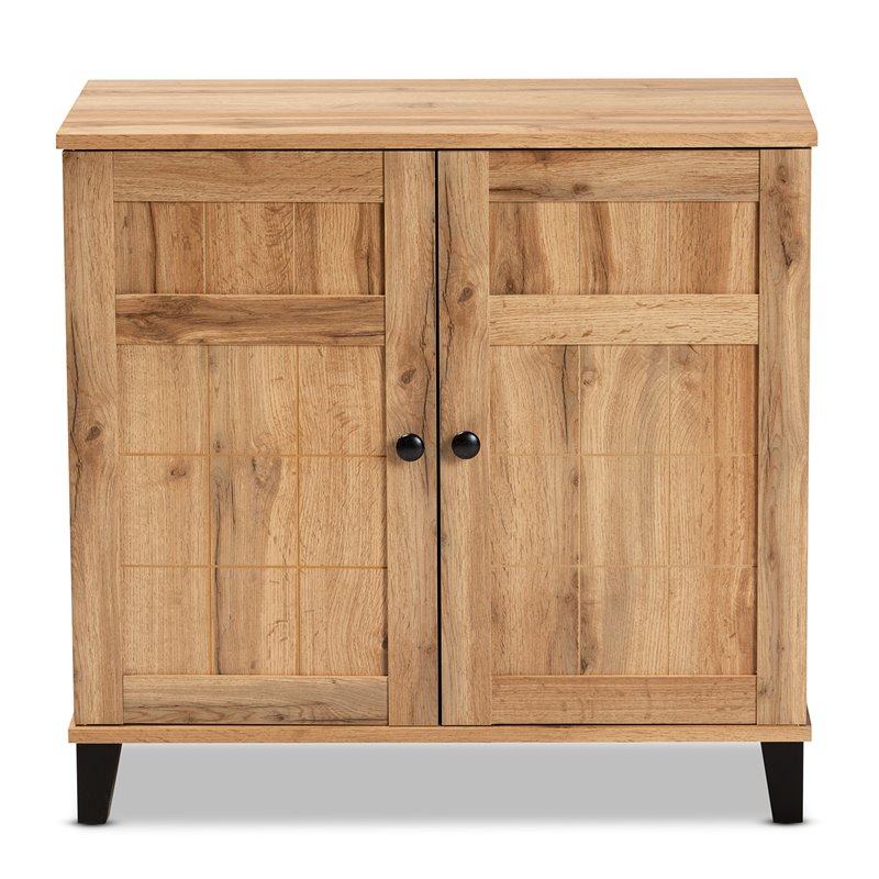 Pemberly Row Oak Brown Finished Wood 2-Door Shoe Storage Cabinet