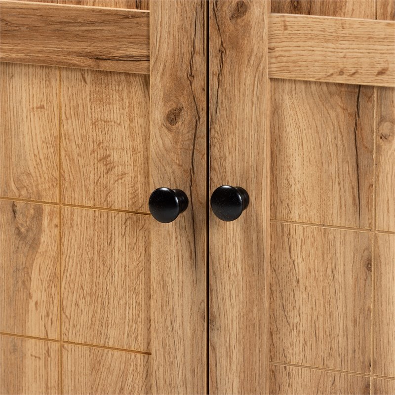 Pemberly Row Oak Brown Finished Wood 2-Door Shoe Storage Cabinet