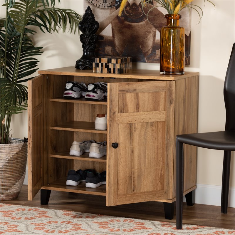 Pemberly Row Oak Brown Finished Wood 2-Door Shoe Storage Cabinet
