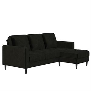 Pemberly Row Reversible Sectional Sofa Couch in Black Velvet