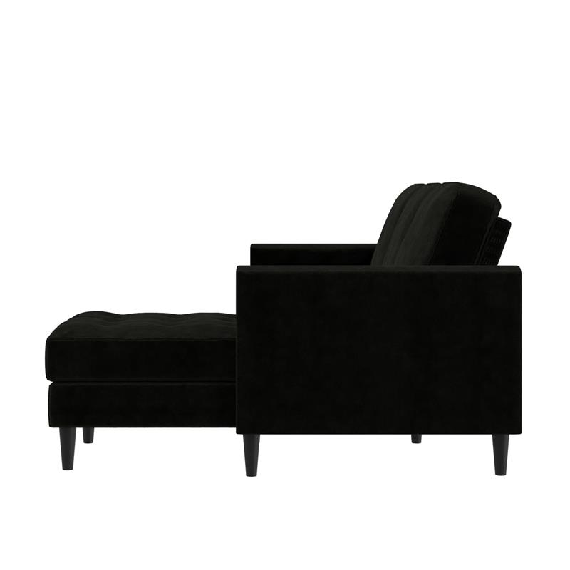 Pemberly Row Reversible Sectional Sofa Couch in Black Velvet