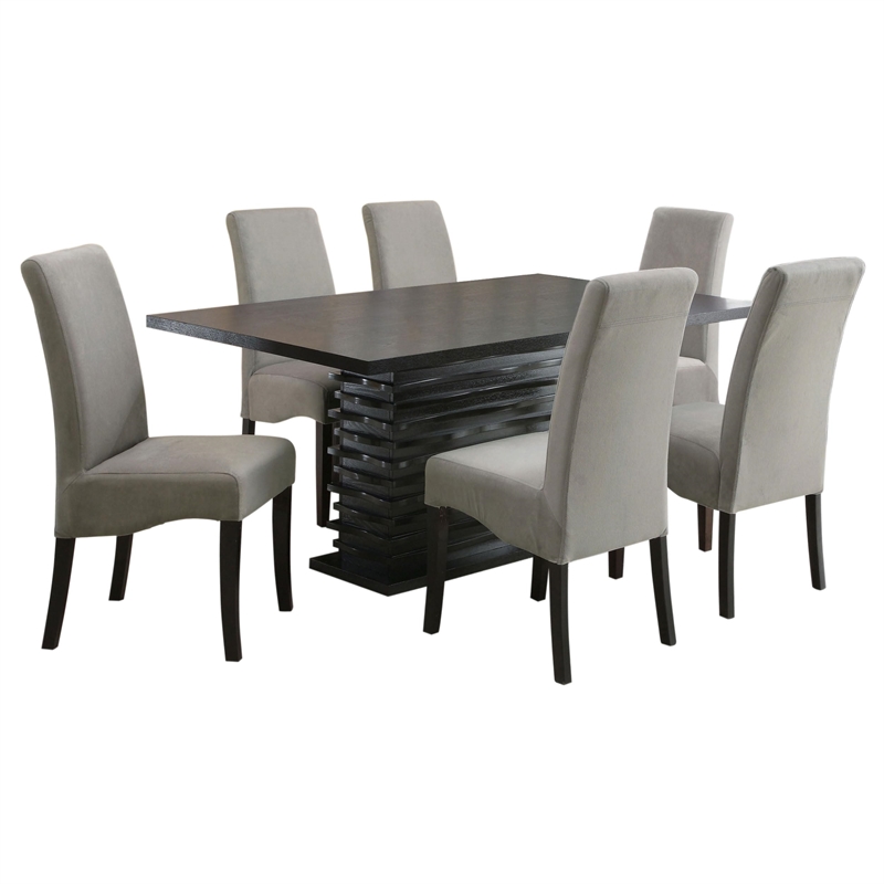 Pemberly Row 7-piece Rectangular Wood Dining Set Black and Gray