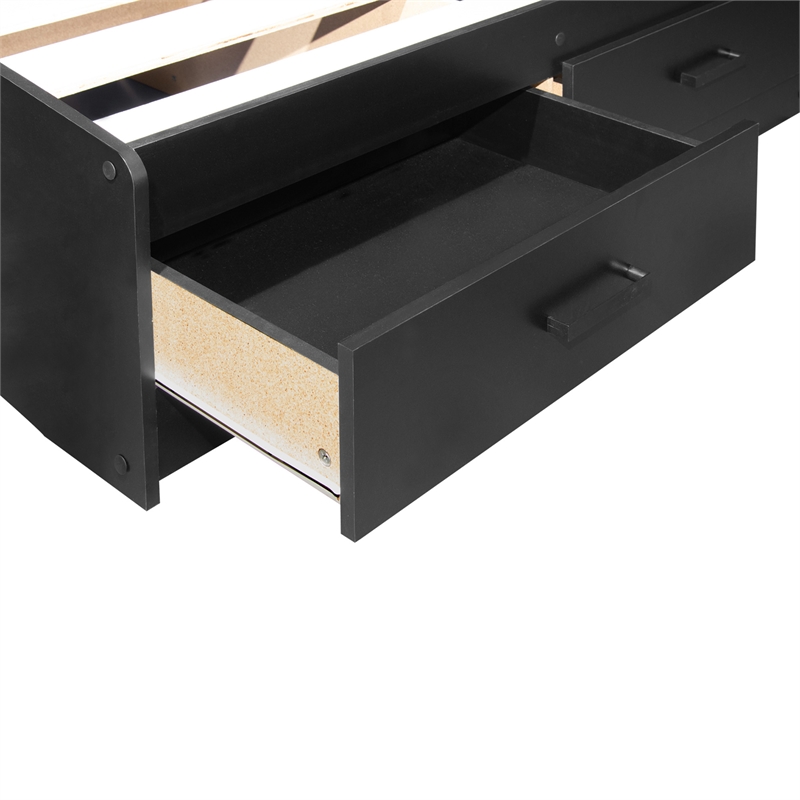 Pemberly Row Modern / Contemporary Wooden Full Captains Bed in Black