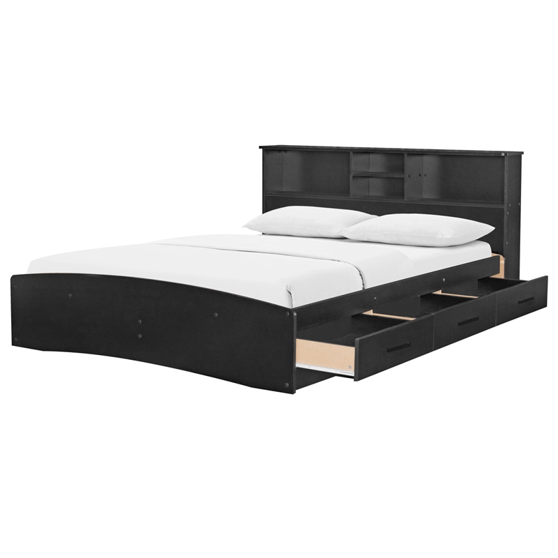 Pemberly Row Modern / Contemporary Wooden Full Captains Bed in Black
