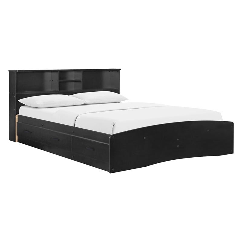 Pemberly Row Modern / Contemporary Wooden Full Captains Bed in Black