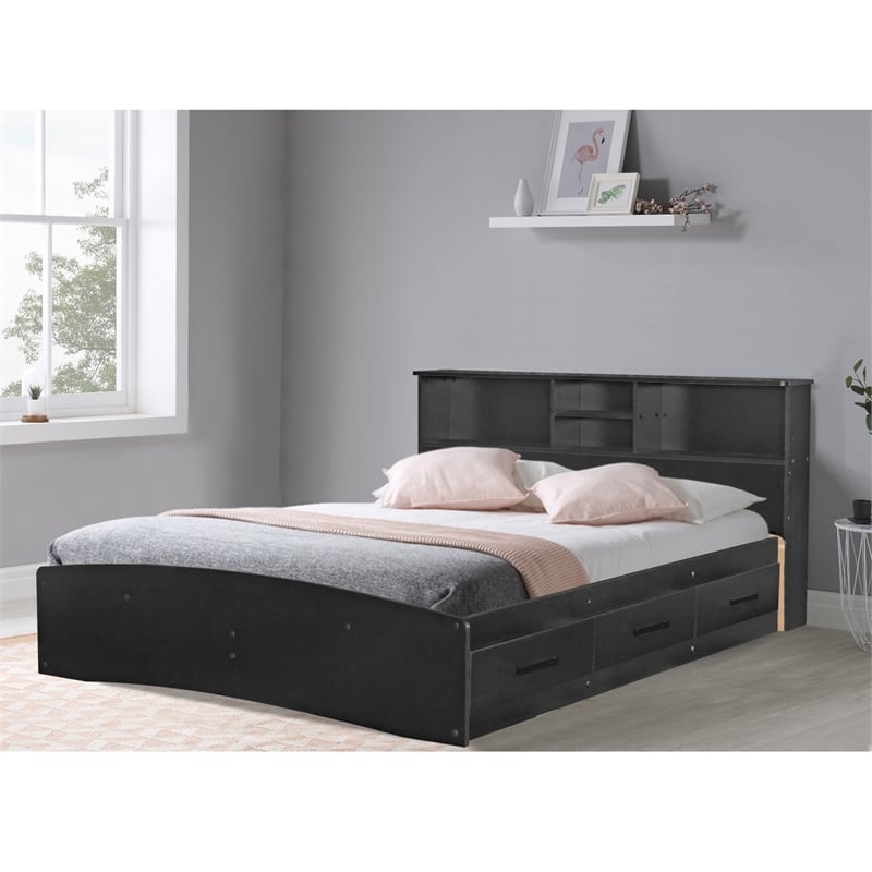 Pemberly Row Modern / Contemporary Wooden Full Captains Bed in Black
