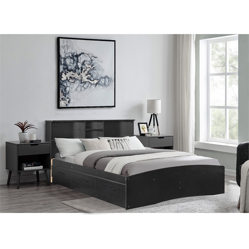 Pemberly Row Modern / Contemporary Wooden Full Captains Bed in Black