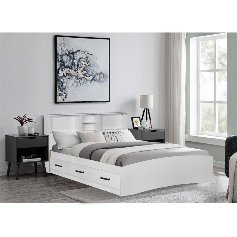 Pemberly Row Modern / Contemporary Wooden Full Captains Bed in White
