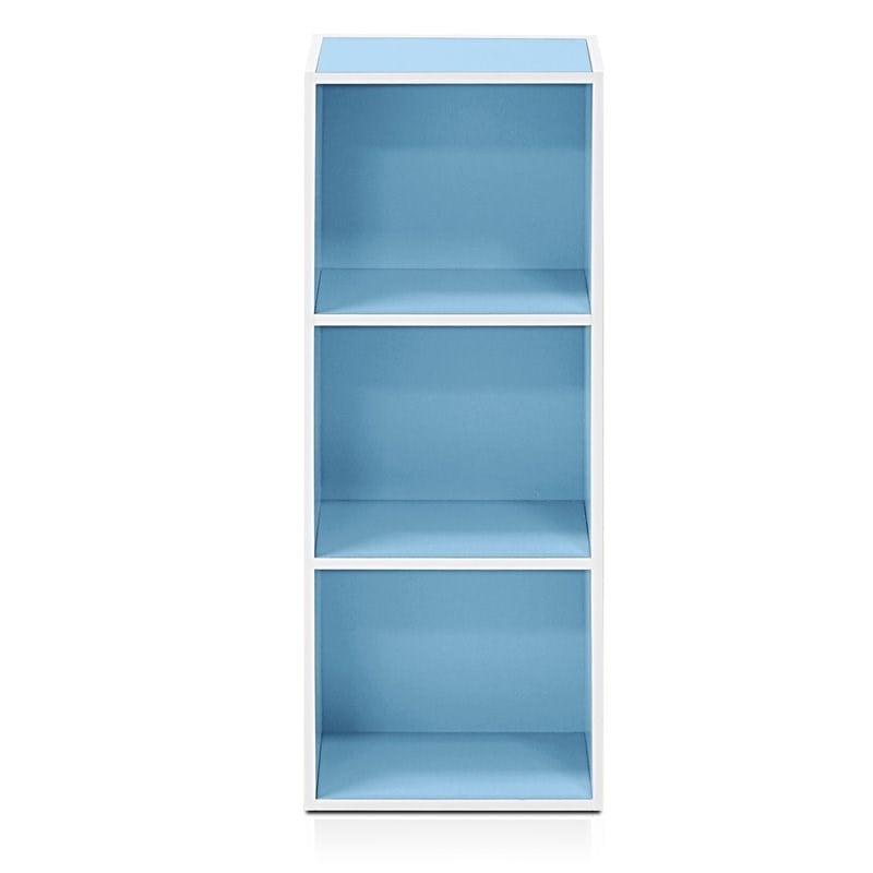 Pemberly Row Engineered Wood 3-Tier Open Shelf Bookcase in White/Light Blue