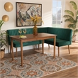 Pemberly Row Green Velvet and Brown Wood 3-Piece Dining Nook Set