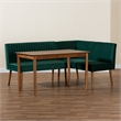Pemberly Row Green Velvet and Brown Wood 3-Piece Dining Nook Set