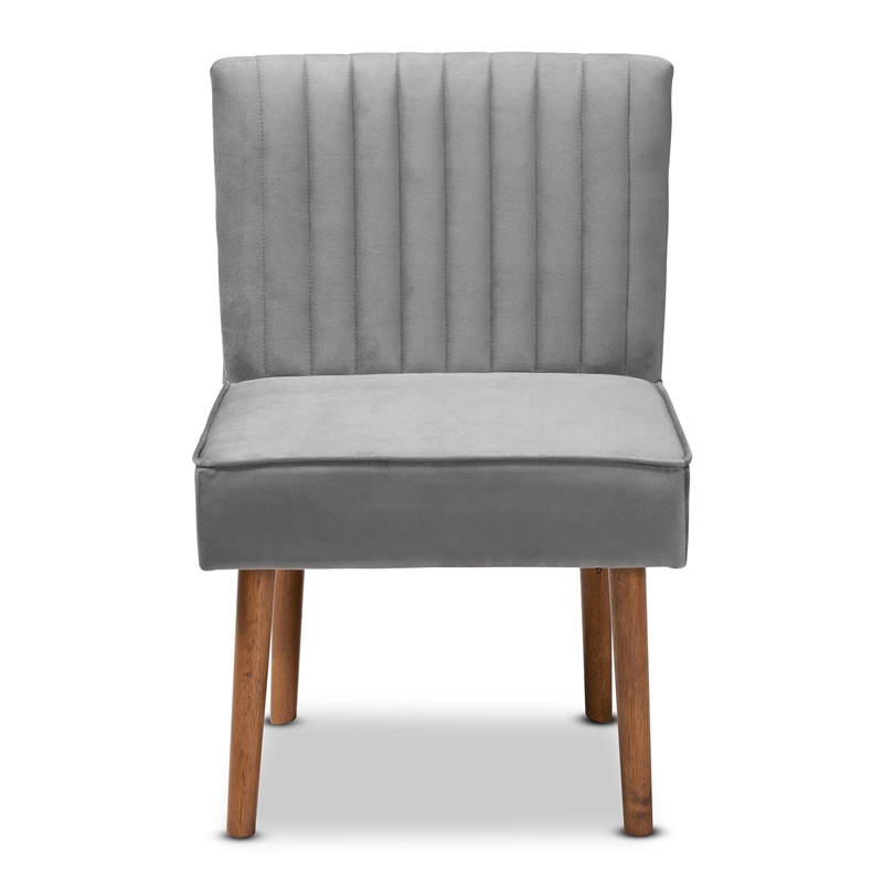 Pemberly Row Gray Velvet Upholstered and Brown Wood Dining Chair