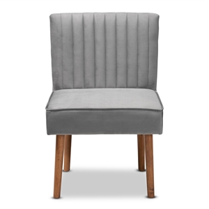 Pemberly Row Gray Velvet Upholstered and Brown Wood Dining Chair