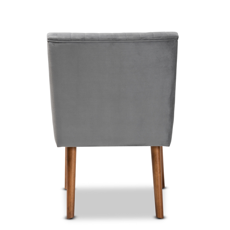 Pemberly Row Gray Velvet Upholstered and Brown Wood Dining Chair