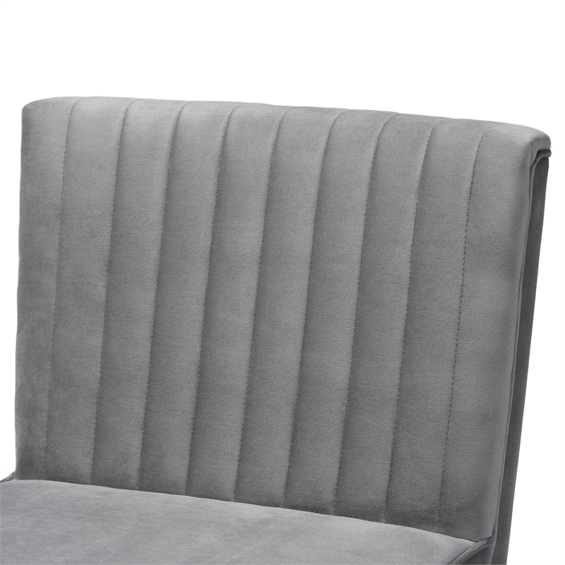 Pemberly Row Gray Velvet Upholstered and Brown Wood Dining Chair