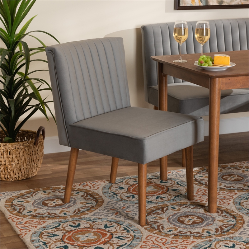 Pemberly Row Gray Velvet Upholstered and Brown Wood Dining Chair
