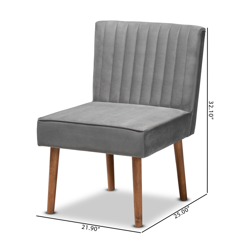 Pemberly Row Gray Velvet Upholstered and Brown Wood Dining Chair