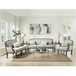 Pemberly Row Upholstery Sofa with 3 Pillows in Cream Linen Fabric and Brown