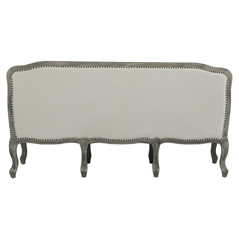 Pemberly Row Upholstery Sofa with 3 Pillows in Cream Linen Fabric and Brown