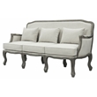 Pemberly Row Upholstery Sofa with 3 Pillows in Cream Linen Fabric and Brown