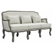 Pemberly Row Upholstery Sofa with 3 Pillows in Cream Linen Fabric and Brown