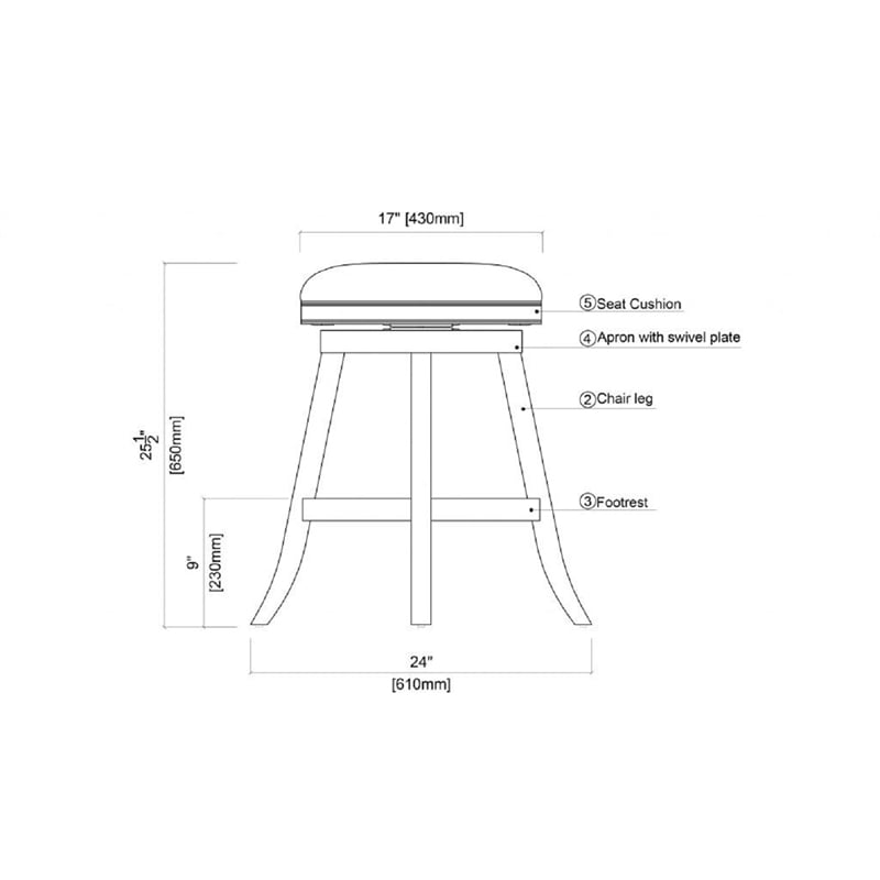 Pemberly Row Wood Backless Swivel Counter Stool Ivory Wire-Brush Finish