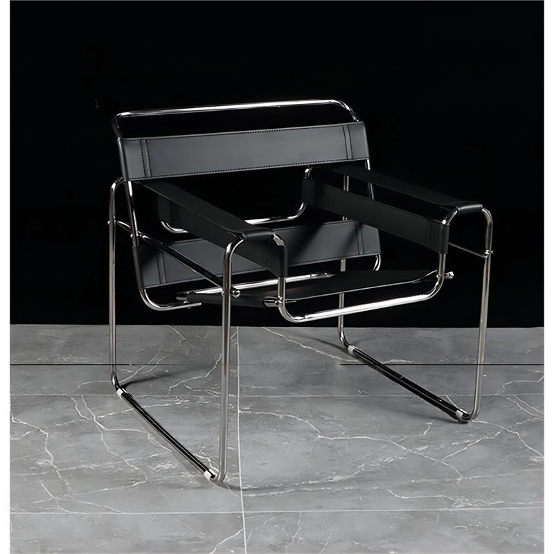 Pemberly Row Black Recycled Leather Club Steel Frame Armchair (Saddle Leather)