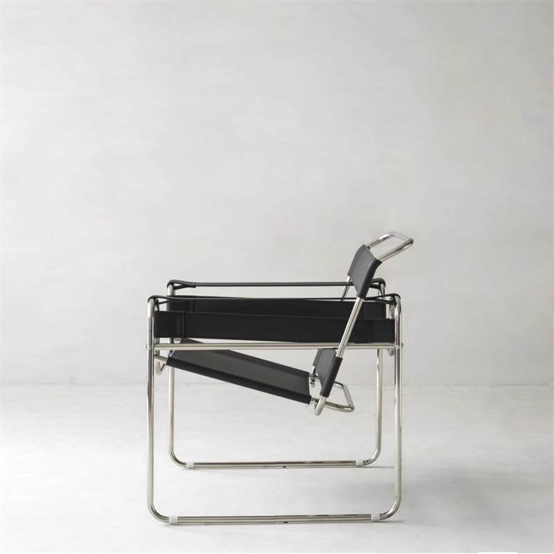 Pemberly Row Black Recycled Leather Club Steel Frame Armchair (Saddle Leather)