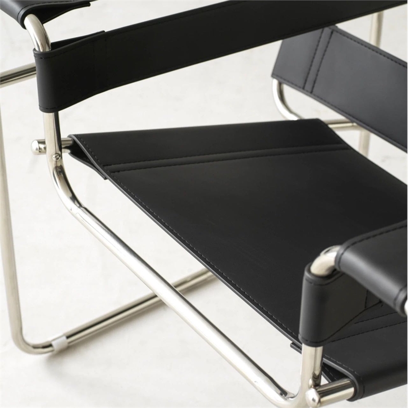 Pemberly Row Black Recycled Leather Club Steel Frame Armchair (Saddle Leather)