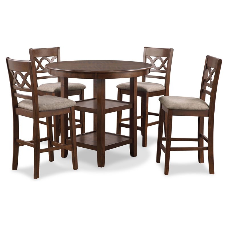 Pemberly Row Contemporary 5-Piece Solid Wood Counter Set in Brown