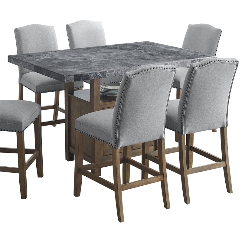 Pemberly Row Contemporary Gray Marble Counter 5-Piece Dining Set