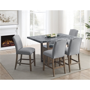 Pemberly Row Contemporary Gray Marble Counter 5-Piece Dining Set