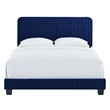 Pemberly Row Channel Tufted Performance Velvet Queen Bed in Navy