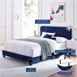 Pemberly Row Channel Tufted Performance Velvet Queen Bed in Navy