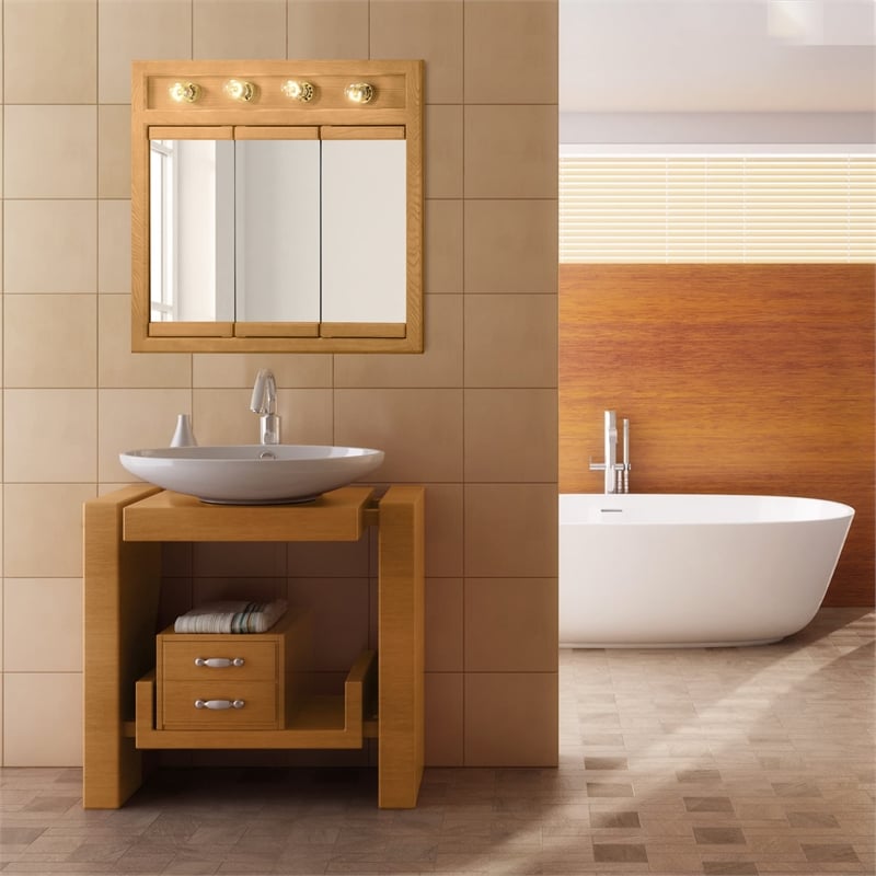 Pemberly Row 30-Inch Bathroom Medicine Wood Cabinet in Nutmeg Oak