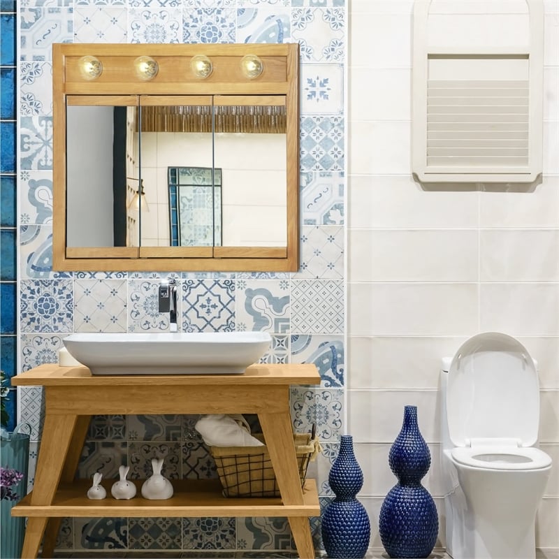 Pemberly Row 30-Inch Bathroom Medicine Wood Cabinet in Nutmeg Oak