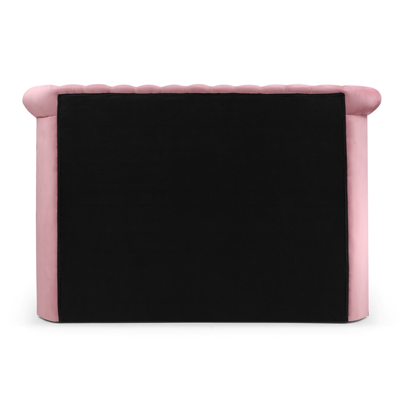 Pemberley Row Velvet Pink Queen Bed Round Storage Unassembled